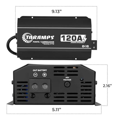 Taramps BOB 120A Power Supply & Battery Charger 12V-15V Adjustable, 120A Dynamic Output, Automatic 127V/220V Bivolt, Smart Cooler, 2000W DC Power Supply for Car Audio, Batteries & LED Systems