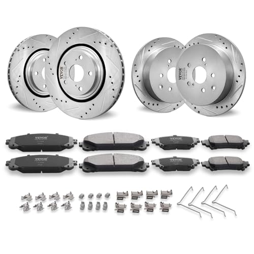 VEVOR Front and Rear Brake Kit Compatible with Toyota Sienna, Highlander, Lexus RX350, RX450h, Drilled and Slotted Brake Rotors Ceramic Brake Pads Replacement, 12.9" Front Rotors 12.2" Rear Rotors - size: S-31511 + S-31544