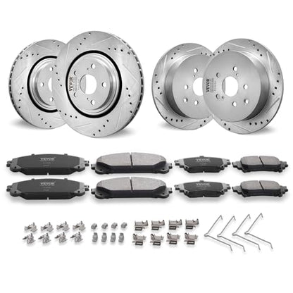 VEVOR Front and Rear Brake Kit Compatible with Toyota Sienna, Highlander, Lexus RX350, RX450h, Drilled and Slotted Brake Rotors Ceramic Brake Pads Replacement, 12.9" Front Rotors 12.2" Rear Rotors - size: S-31511 + S-31544