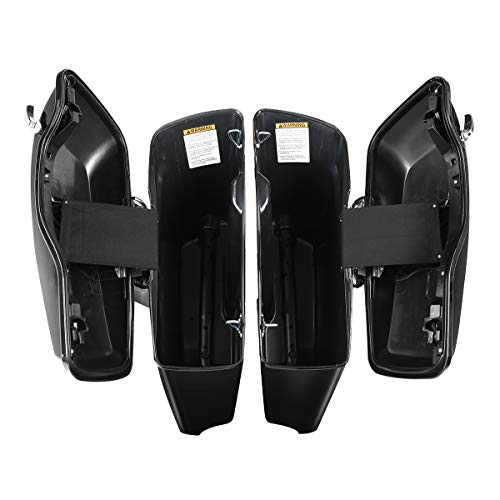 TCT-MOTORPARTS 4" Stretched Hard Saddlebags w/Lid Latch Keys Fit for Harley Touring Road King Street Electra Road Glide CVO 2014-2024 - color: Vivid Black w/ Chrome Latches