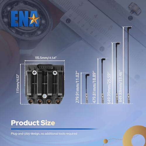 ENA UF484 Ignition Coil Pack with Spark Plug Wire Set 27588 Compatible with Volkswagen 2001-2009 Beetle, 2001-2007 Golf, 2007-2010 Golf City, 2006 GTI, 2001-2010 Jetta, 2007-2009 Jetta City 2.0L L4