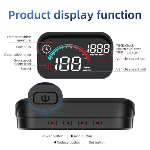 ARTILAURA Windshield GPS Speedometer Head Up Display HUD 3.5 Inches Digital GPS Speedometer Smart Gauge Overspeed,Compass, Mileage for Most Car Vehicles