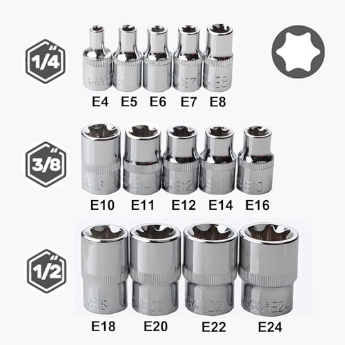 E4 - E24 Socket Set, Female Star Socket, Essential Automotive Tools for Maintaining Engines, Transmission Systems, and Suspension Systems, Suitable for GM, Tesla, and Others. - color: E Socket