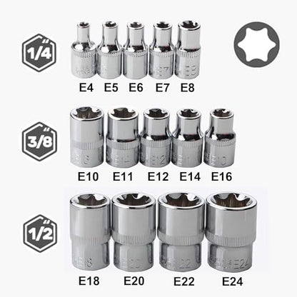 E4 - E24 Socket Set, Female Star Socket, Essential Automotive Tools for Maintaining Engines, Transmission Systems, and Suspension Systems, Suitable for GM, Tesla, and Others. - color: E Socket