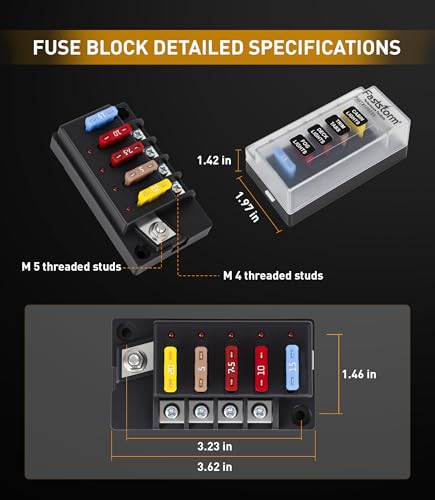 4 Circuits Waterproof Marine Fuse Panel, ATO Blade Fuse Block with LED Indicator 12V 24V Golf Cart Fuse Box 12 Volt Marine Fuse Block with Protection Cover for Car Automotive Boat RV Truck - color: 4 Way Fuse Block - Single Side