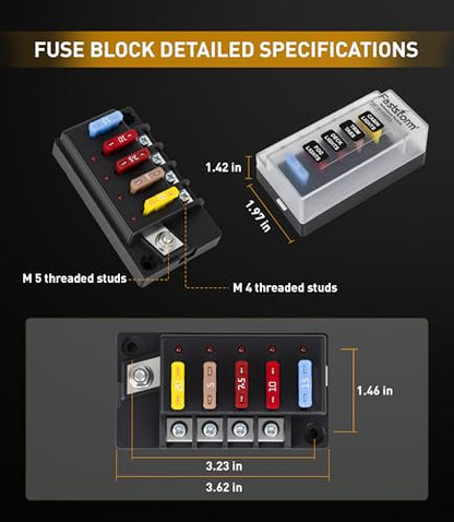 4 Circuits Waterproof Marine Fuse Panel, ATO Blade Fuse Block with LED Indicator 12V 24V Golf Cart Fuse Box 12 Volt Marine Fuse Block with Protection Cover for Car Automotive Boat RV Truck - color: 4 Way Fuse Block - Single Side