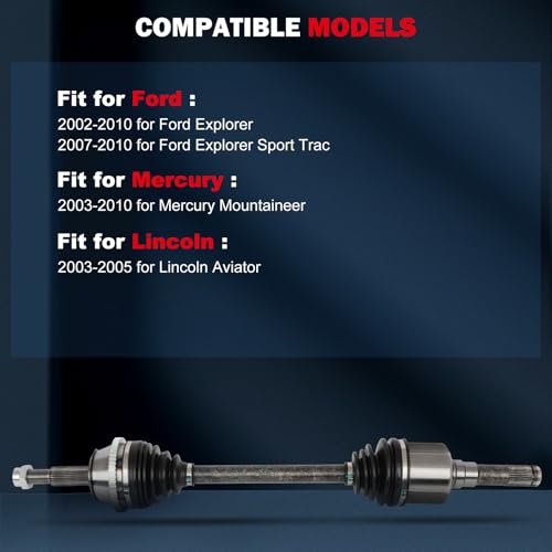 cciyu Rear Left CV Axle Shaft Assembly Fit for Ford Explorer 2002-2010 - size: 17-9957