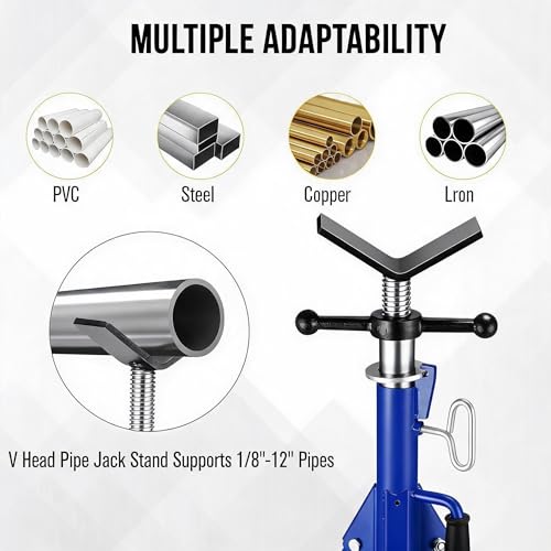 2PCS Pipe Jack Stand, Heavy Duty Pipe Stand, 2500LB Jack Stands Carbon Steel with Portable Folding Legs 28-52 Inch Height Adjustable 1/8"-12" Capacity - color: Blue | 2PCS