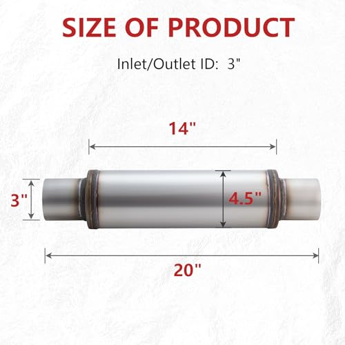 LCGP 3" Mufflers, 3'' Inlet & Outlet Universal Resonator, 20'' Overall Length Stainless Steel Exhaust Muffler Straight Through Design Exhaust Tip(3" Intet 3" Outlet) - color: 1 PC, size: 3" Inlet 20" Overall Length(4.5" wide)