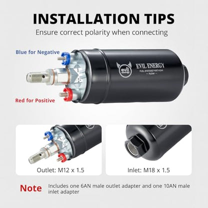 EVIL ENERGY Fuel Filter 10 Micron Inline 300LPH Fuel Pump and Adjustable Fuel Pressure Regulator (20-120PSI) Kit, EFI Fuel System Kit with 6AN 10AN ORB Fitting, Universal