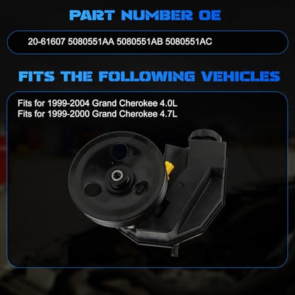 Power Steering Pump 20-61607 fit for 1999-2004 Grand Cherokee 4.0L - size: 20-61607