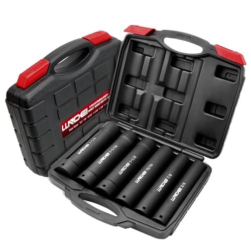 LLNDEI 1/2" Drive Extended Length Impact Socket Set 6Pcs CR-V BLACK