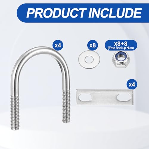 METALLIXITY U Bolts 4Set M8x42x69,Round U Bolt Kits 304 SS U Clamp - color: Silver, size: M8x42x69mm