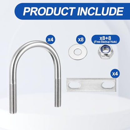 METALLIXITY U Bolts 4Set M8x42x69,Round U Bolt Kits 304 SS U Clamp - color: Silver, size: M8x42x69mm