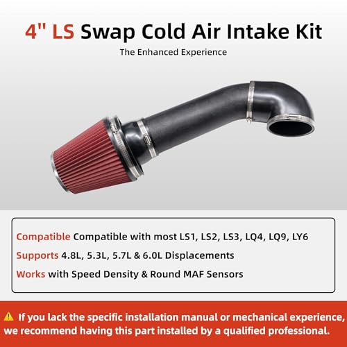 4'' LS Swap Cold Air Intake Kit, Compatible with LS1 LS2 LSX LQ4 LQ9 Engines, Compatible with Restomod A-Body & G-Body, Camaro, Chevelle, GTO, Monte Carlo, Caprice