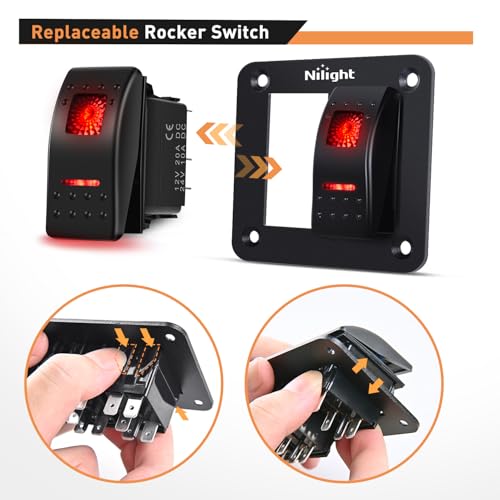 Nilight 2 Gang Rocker Switch Panel SPST On Off 12 Volt Toggle Red - color: Red, size: 2 Gang