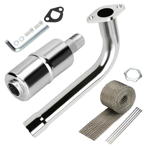 YOXUFA Mini Bike Exhaust Pipe Muffler Replacement for Predator 212 224cc 196cc Coleman CT200U BT200X CT200U-EX 6.5hp Baja Warrior Massimo MB200 GX160 Engine Go Kart Parts with Heat Shield Tape - color: silver