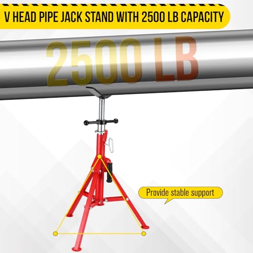 2PCS Pipe Jack Stand, Heavy Duty Pipe Stand, 2500LB Jack Stands Carbon Steel with Portable Folding Legs 28-52 Inch Height Adjustable 1/8"-12" Capacity - color: Red | 2PCS