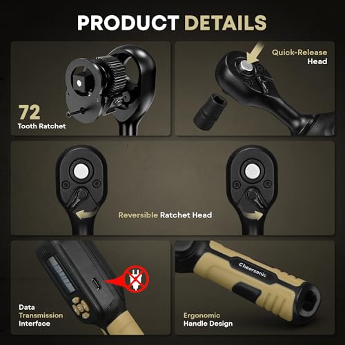 Digital Torque Wrench 3/8 Drive, 5.0-99.6 ft.lb ±1% Accuracy Electronic Torque Wrench Set with Buzzer and LED Inch Pound Torque Wrench with Spark Plug Socket for Car Repair Automobile Desert Tan - size: 3/8 Drive 6.8-135 N.m