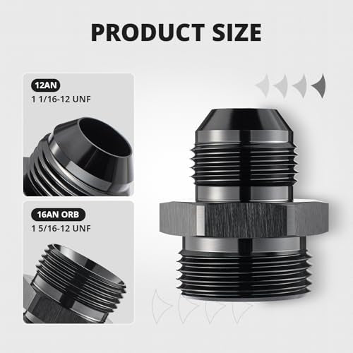 EVIL ENERGY 12AN Flare to 16AN ORB Male 2PCS Fuel Rail Adapter Fitting Black - size: 16AN ORB to 12AN