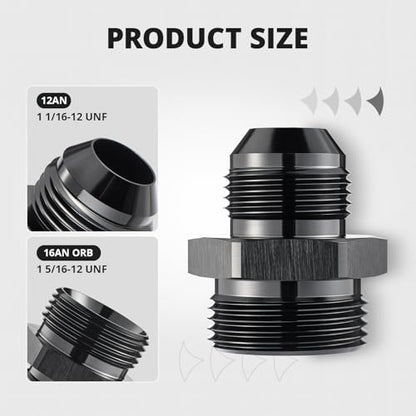 EVIL ENERGY 12AN Flare to 16AN ORB Male 2PCS Fuel Rail Adapter Fitting Black - size: 16AN ORB to 12AN