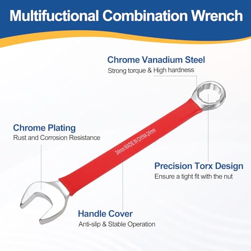 HARFINGTON 2Pcs Metric Combination Wrench 24mm 12-Point Box & Open End CR-V - size: 24mm
