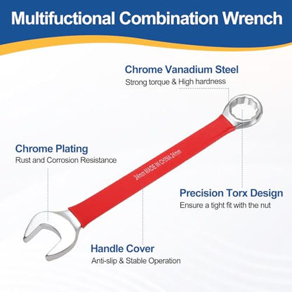 HARFINGTON 2Pcs Metric Combination Wrench 24mm 12-Point Box & Open End CR-V - size: 24mm