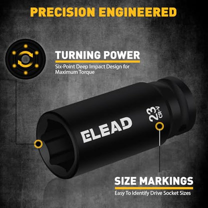 ELEAD 67 Piece 1/2" Drive Deep Impact Socket Set: Standard SAE (3/8"-1-1/4") & Metric (8-24 mm), Including 3 ", 5", 10" Extension Bar, Universal Joint, Ratchet Handle and Adapter - color: 67pcs 1/2'' Drive Impact Socket Set Black