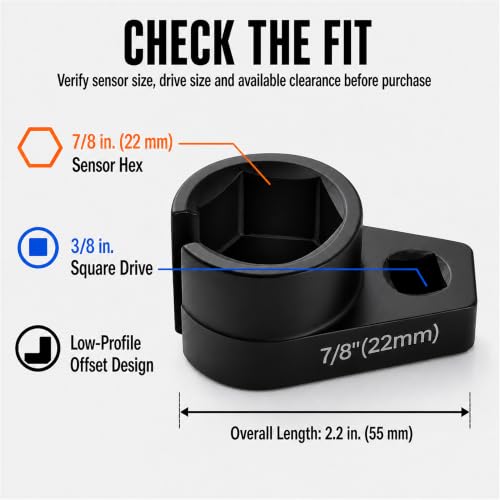 Offset Oxygen Sensor Socket 7/8-Inch 22mm, 3/8 Drive O2 Sensor Removal Tool - size: 1-Piece Offset (22mm, 3/8 in. Drive)