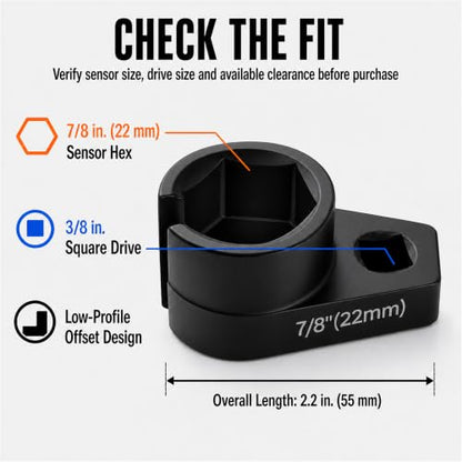 Offset Oxygen Sensor Socket 7/8-Inch 22mm, 3/8 Drive O2 Sensor Removal Tool - size: 1-Piece Offset (22mm, 3/8 in. Drive)