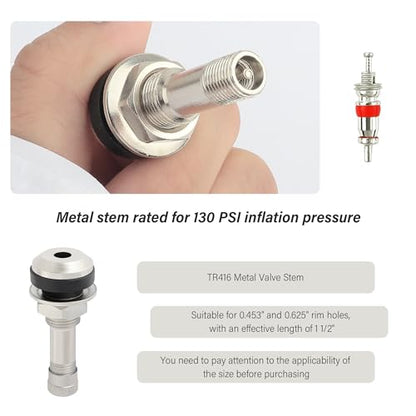 4PCS TR416 Tire Valve Stems for 0.453" & 0.625" Rim Holes,Long 1 1/2 Metal Valve Stems,Rated at 130PSI of High Pressure Valve Stem,Universal Motorcycle Valve Stem for Trucks,Cars