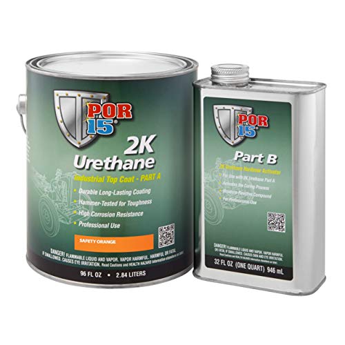POR-15 2K Urethane - Safety Orange - 128 FL OZ - Two Part Industrial Top Coat | Durable Long-Lasting Coating | Hammer Tough Finish - color: Safety Orange, size: 128 Fl Oz (Pack of 1)