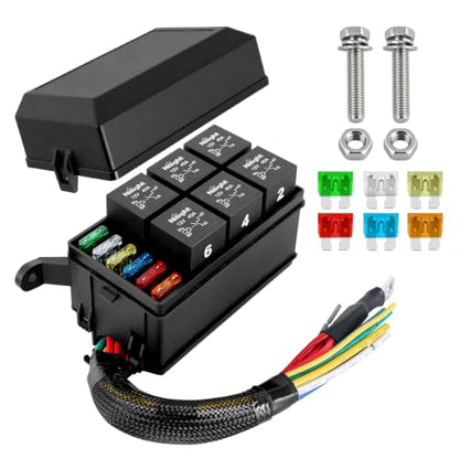 Nilight 12V Fuse Relay Box 6 Relays 4pin 40A 6 Fuses Pre-Wired Block Kit - color: Pre-Wired Box 6 Relay 6 Fuse