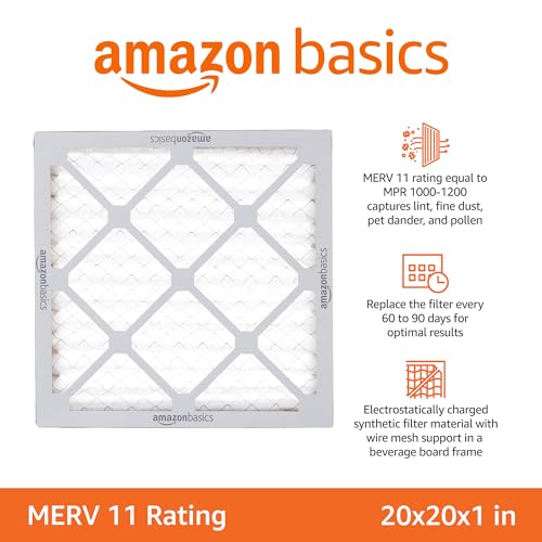 Amazon Basics 20x20x1 Air Filter 6-Pack, MERV 11 AC Furnace Filters, Dust, Pet, Allergen Control , Electrostatic (Actual Size: 19.75 x 19.75 x .75) - style: Merv 11