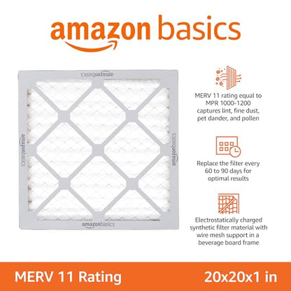 Amazon Basics 20x20x1 Air Filter 6-Pack, MERV 11 AC Furnace Filters, Dust, Pet, Allergen Control , Electrostatic (Actual Size: 19.75 x 19.75 x .75) - style: Merv 11