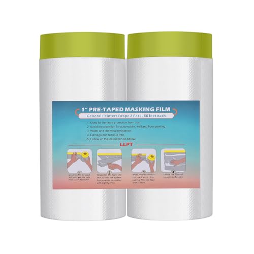 LLPT Pre-Taped Masking Film, 59.1" Unfolded x 66Ft, 0.31 Mil, 2 Pack - size: 59.1 Inch x 66 Ft