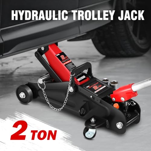 DNA Motoring Floor Jack with Socket and Lock, Low Profile Hydraulic Trolley Jack for Cars Lift, 2 Ton (4000 lbs) Capacity, Lifting Range 5.12"-13", Red, TOOLS-00677-RD - color: Red, style: 2 ton(w/ socket & losck)