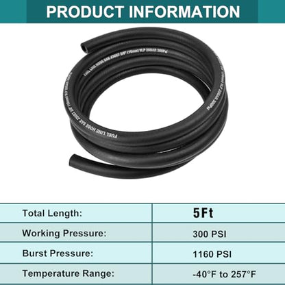 5/8 Inch ID Fuel Line Hose - 5FT Fuel Line with 10PCS Hose Clamps,300PSI High-Pressure Fuel Line for Automotive Fuel Systems Engines - size: 5/8" ID-5Ft