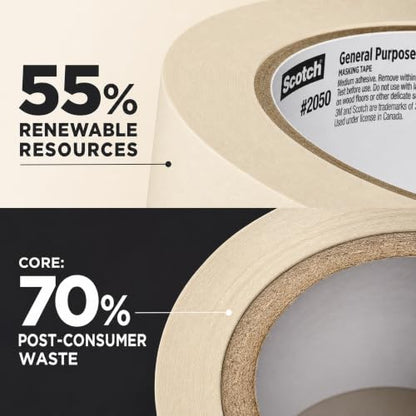 Scotch 3M General Purpose Masking Tape, Tan, 1.41 in x 60.1 yd, 24 Rolls - size: 1.41 inches x 60.1 yards, 24 Rolls