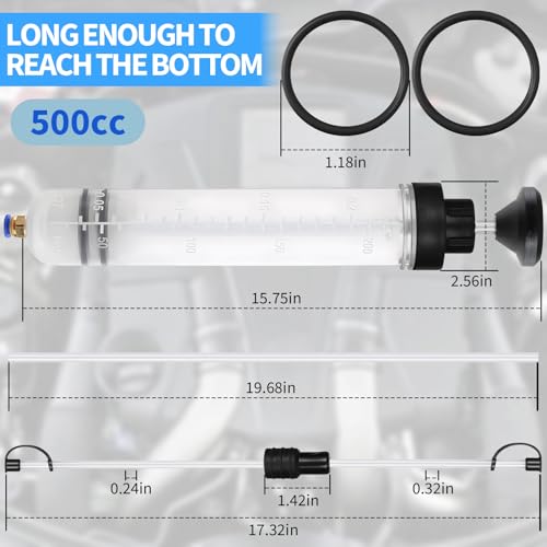 2-Pack 500CC Automotive Fluid Extractor Pump, Manual Oil Change Syringe with 50cm Rubber Hose, Manual Suction Vacuum Fuel Car Transfer for Power Steering