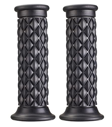 Motorcycle Hand Grips with Bar End Cap, Non Slip Rubber Handlebar Thruster Grip Universal for 7/8" 22mm 1" 24mm Handle Bar (Black)