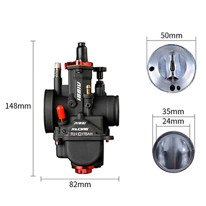 NIBBI Carburetor PWK24 fit Motorcycle Engine with 24mm Carb Jets for DirtBike MiniBike Pit Bike GY6 ATV - size: PWK24MM