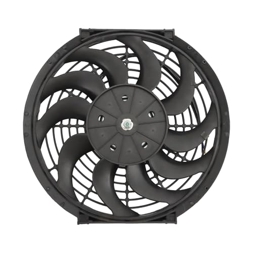 VibeUp 12" Inch Universal Slim Pull Push Racing Electric Radiator Fan Engine Cooling, 12V Mount Kit, Black - size: 12 Inch