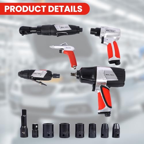44 Piece Air Tools and Accessories Kit, Pneumatic Tools with Impact Wrench, Air Ratchet, Die Grinder, Aire Hammer, Hose Fittings, Storage Case, Red - size: 44 Piece