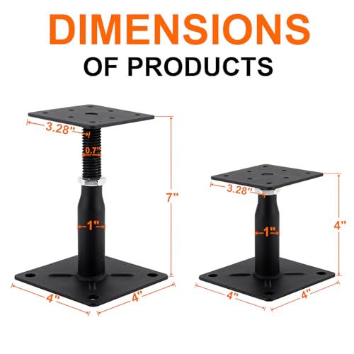 2 Pack Adjustable Support Jack for The Floor, Deck Foundation,RV Step Stabilizer,Mini Screw Jack- Post 4" to 7" - size: 4"-7"