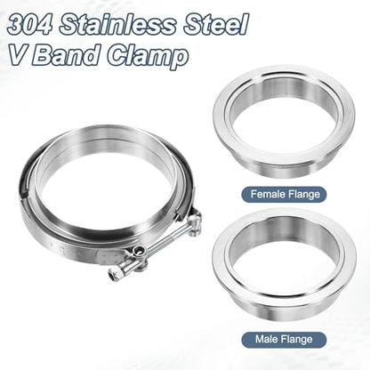 HARFINGTON V Band Clamp with Flange 5 Inch 304 Stainless Steel Male Female V-Band Exhaust Clamp Flange Kit for Auto, Silver - size: 5 Inch