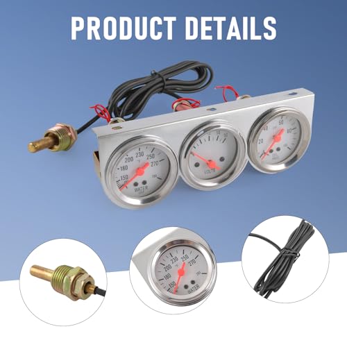 JDMSPEED 2 inch Triple Gauge Set - Oil Pressure, Water Temp, Volt Meter (Oil: 0-100 PSI, Water: 100-280F, Volt: 8-16V) - Fits GM, Ford, Mopar & More