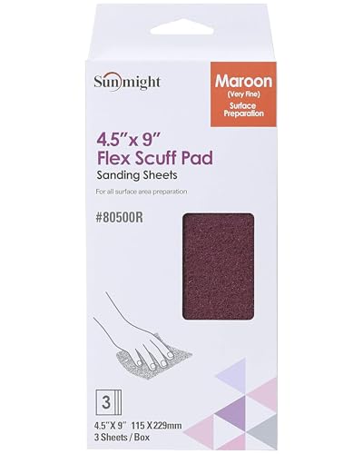 Sunmight Scuff Pads for Paint Prep Retail Pack 4.5" x 9" - Maroon 80500R - Aluminum Oxide - Surface Prep & Sanding Cloth - Abrasive Hand Pads for Auto, Marine, Aerospace - 3 Medium Grit Sanding Sheets - style: Maroon