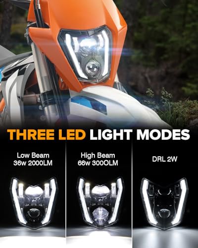 RAMJET4X4 LED Motorcycle Headlight Dirt Bike DRL Headlamp with Bezel Compatible With Motocross Pit Bike Enduro ATV Supermoto 150 250 350 450 500 SX XCW EXC SXF XC SMC R 690 - color: black A
