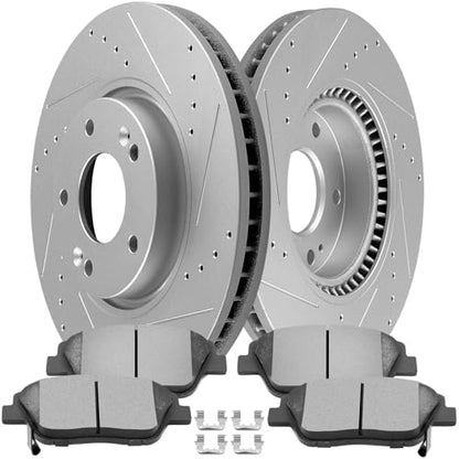 SCITOO - Brake Kits Front Brake Rotors Ceramic Brakes Pads: 31427;D1444 - size: Front 31427-Slotted + D1444 [2+4PCS]